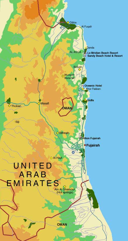 Карта фуджейра с отелями на русском